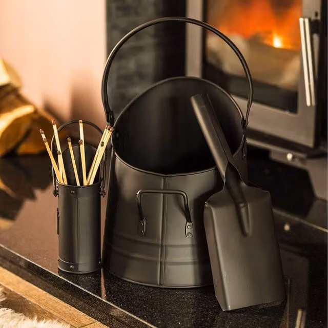 Marco Paul 3-Piece Freestanding Metal Fireside Accessory Set in Black