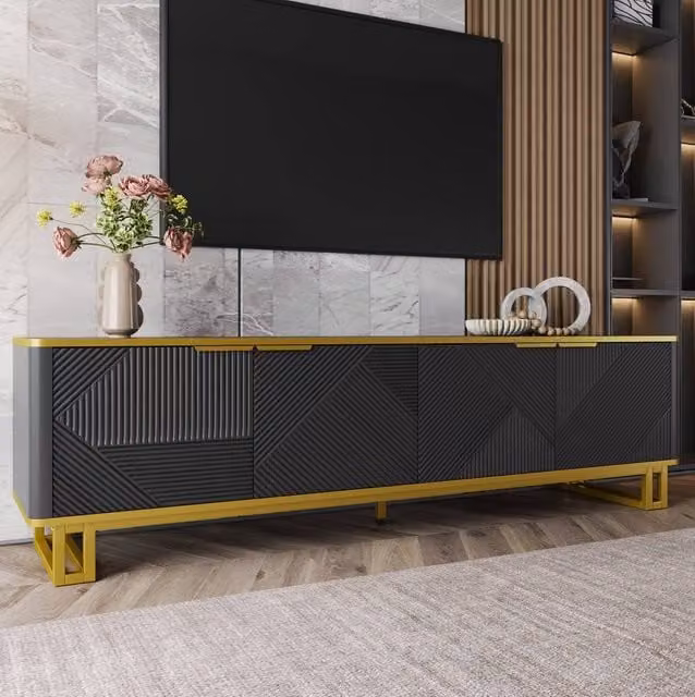 STILVORA Modern Black Matt TV Cabinet with Geometric Design, Width: 160 cm