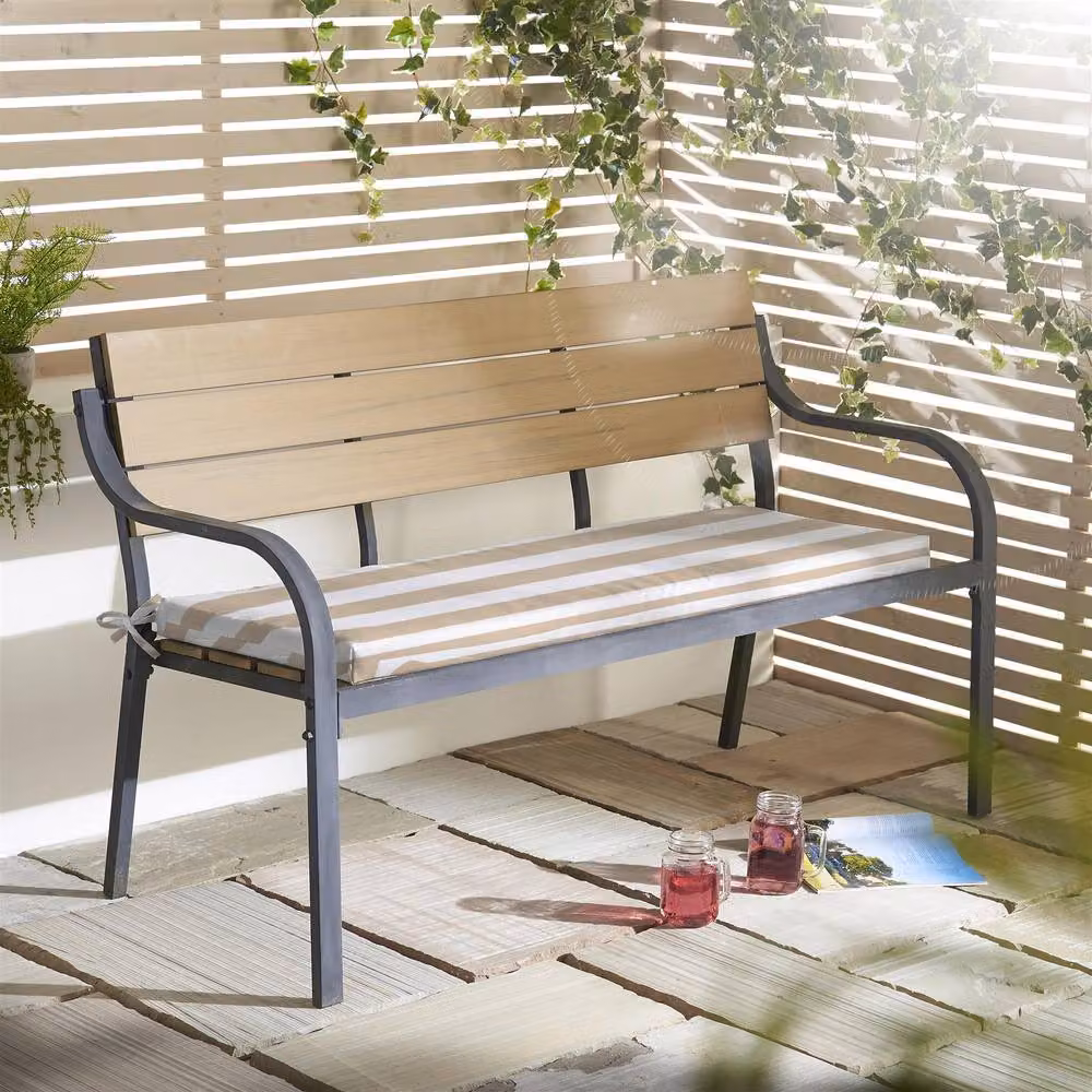 Luxury Living Wide Striped Garden Bench Seat Pad in Beige and White, W: 125 cm, D: 45 cm, H: 45 cm – 2