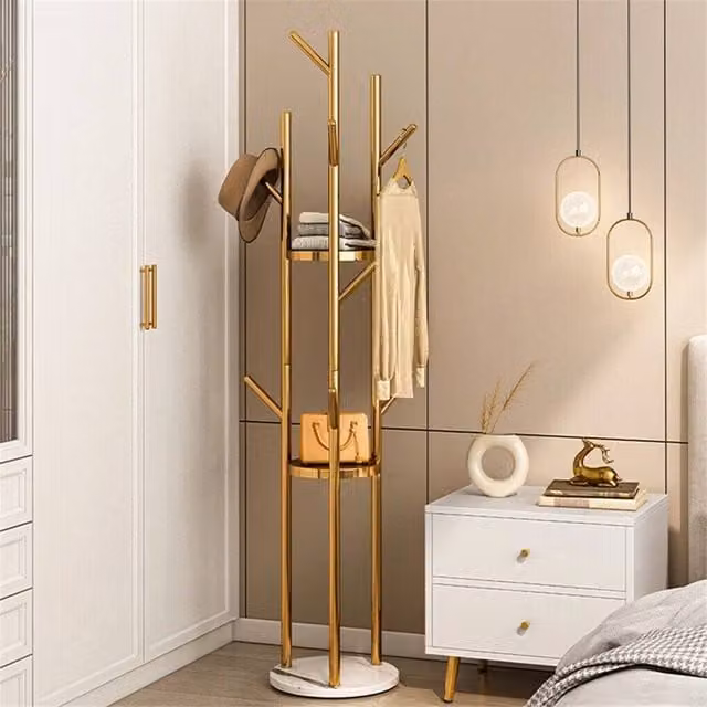 Havendro Heavy Duty Marble Tall Coat Rack in Gold and White