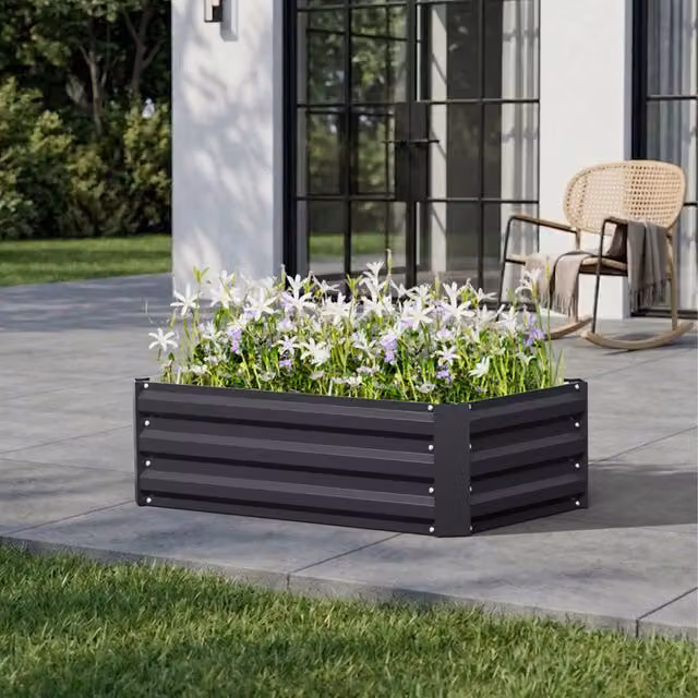 Breeins Galvanised Steel Raised Garden Bed Planter in Anthracite Grey, 60 cm