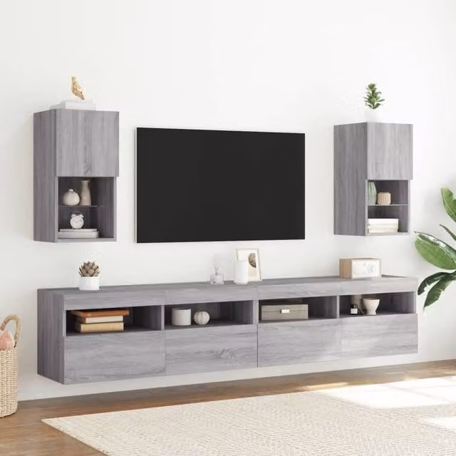 Berkfield Home Modern TV Cabinet with LED Lights in Grey Sonoma, W/D/H: 60 x 30.5 x 30 cm – 1