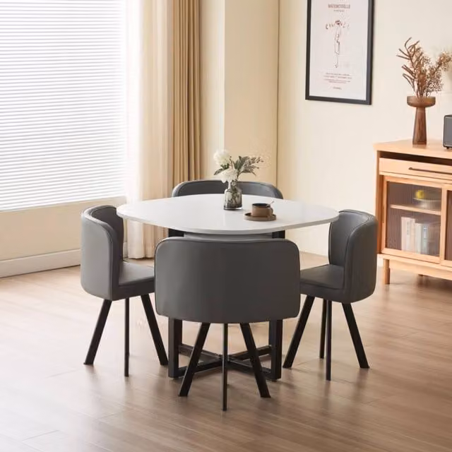 Comfy Living Ltd Modern Square Dining Table Set with 4 Grey Chairs and White Table, W/D/H: 90 x 90 x 75 cm
