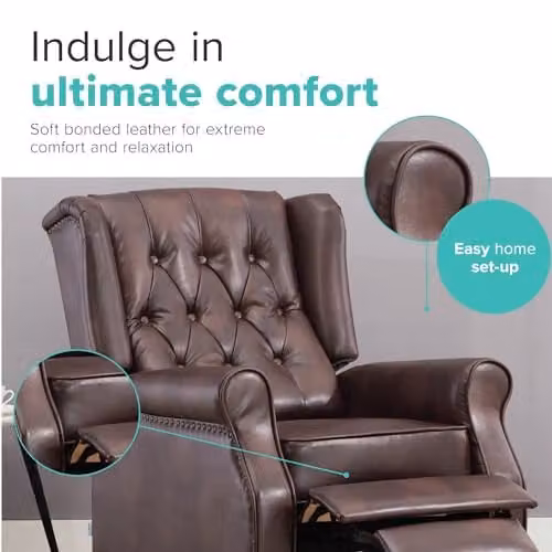 More4Homes Althorpe Pushback Recliner Armchair in Brown Bonded Leather and Velvet – 6