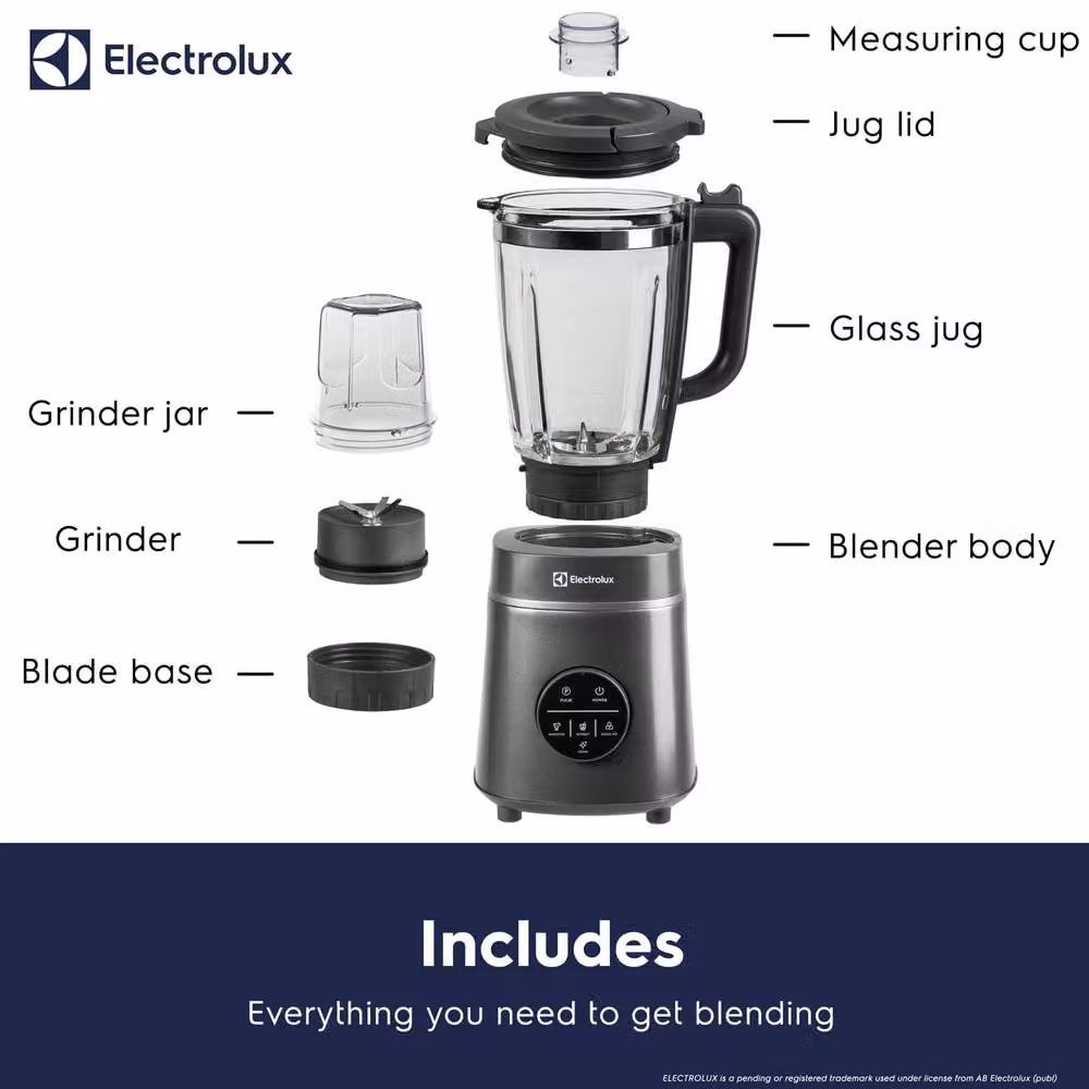Electrolux 1400W 1.75L Glass Jug Blender, Smoothie Maker and Grinder with Pulse Function, Grey – 4