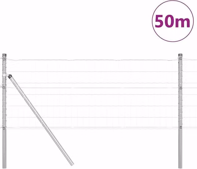 Berkfield Home Full Euro Fence with 13 Posts, Galvanised Steel, Silver, W: 50 m, H: 0.4 m – 1