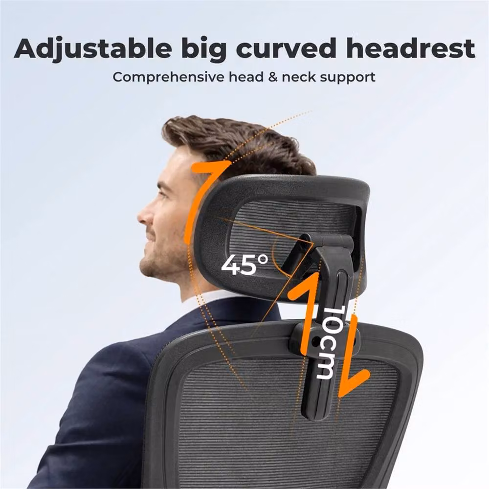 Nordara Ergonomic Mesh Office Chair in Black with Headrest and 3D Armrests, H 100 cm x W 60 cm x D 60 cm – 4