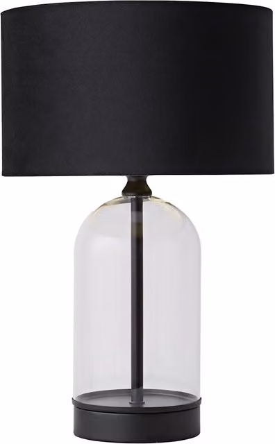 ValueLights Jessy Glass Table Lamp with Black Velvet Shade and Gold Inner Trim in Black