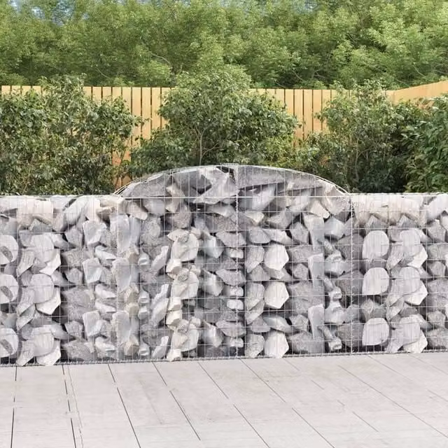 Berkfield Home Arched Gabion Baskets, 3 Piece Set, Silver Galvanised Steel, W: 300 cm, D: 50 cm, H: 100-120 cm