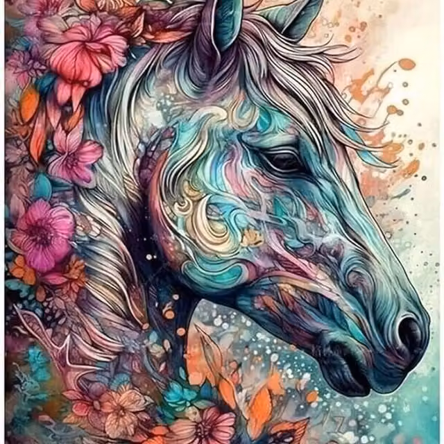 Syntego Colourful Horse Diamond Art Canvas Kit in Petrol and Multicolour