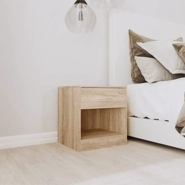 Berkfield Home Set of 2 Oak Colour Nightstands with Drawer in Light Tan, W/D/H: 38.0 x 30.5 x 30.5 cm