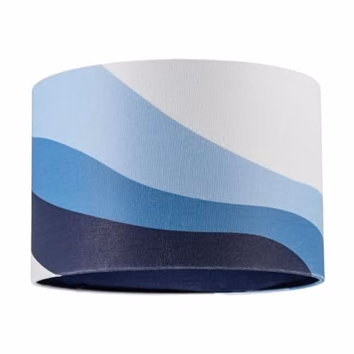 Happy Homewares Modern Blue and White Linen Fabric Drum Lamp Shade with Wavy Design, Diameter: 30 cm – 1