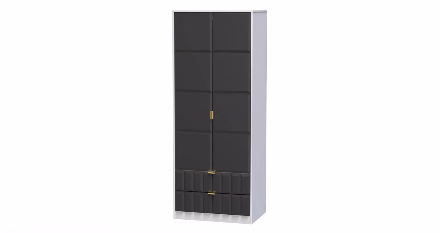 2 U Metro Ready Assembled 2 Door 2 Drawer Wardrobe in Dark Grey with Gold Accents – 2