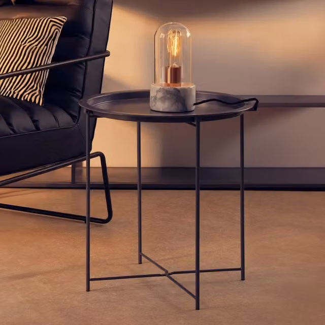 Orsina Modern Round Metal Side Table in White and Grey, H 47 cm x W 51 cm x D 47 cm