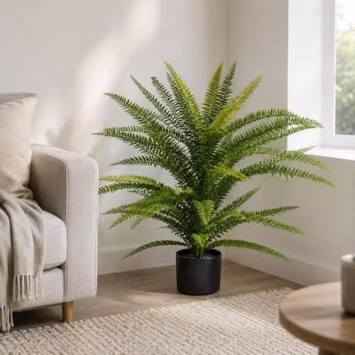 Leaf Green Artificial Fire Retardant Plastic Boston Fern Plant, Height: 75 cm