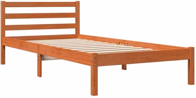 Berkfield Home Beautiful Solid Wood Pine Bed Frame in Waxed Brown, W/D/H: 90 x 200 cm