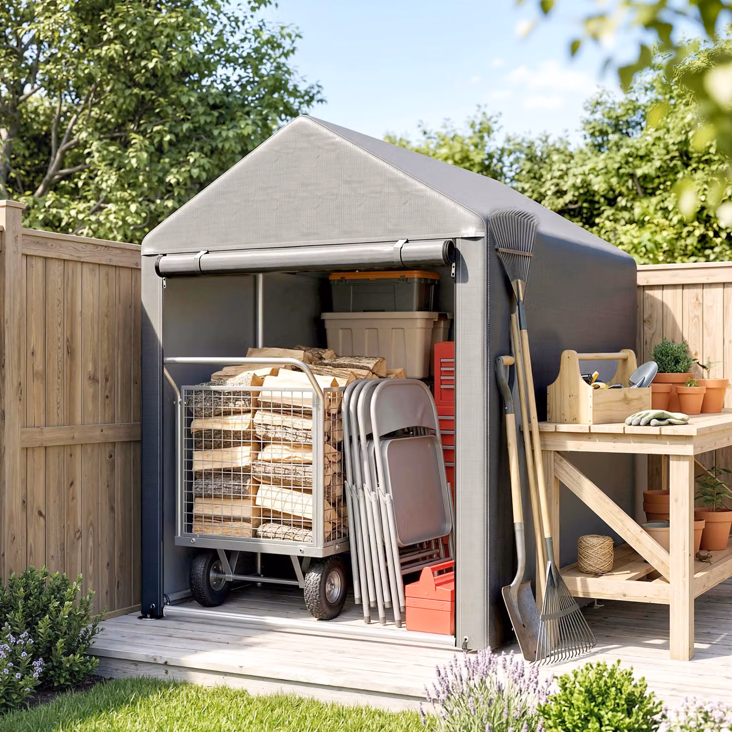 Outsunny Light Grey Temporary Garden Shed with Single Door and Gable Roof, W/D/H: 179 x 120 x 185 cm – 2