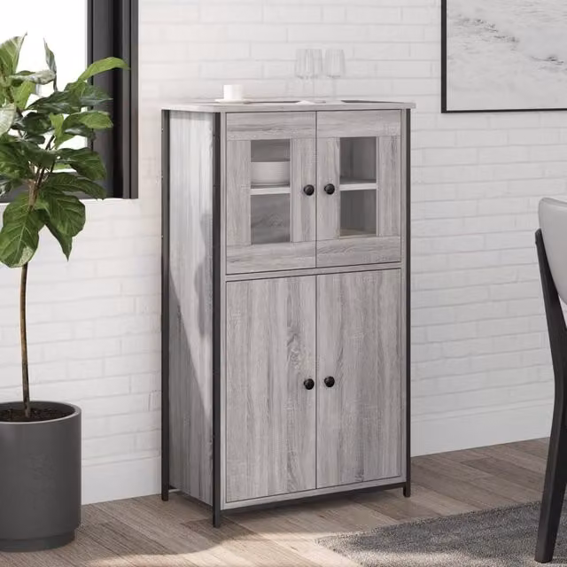 Berkfield Home Grey Sonoma Highboard with Glass Doors, W: 62 cm, D: 32 cm, H: 106.5 cm – 1
