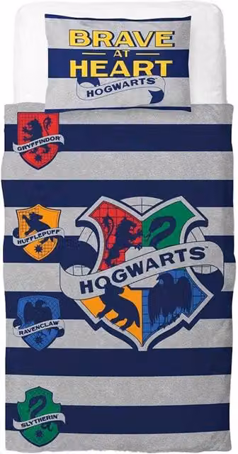 Harry Potter Brave at Heart Reversible Duvet Set and Pillowcase in Blue, W: 90 cm, L: 200 cm