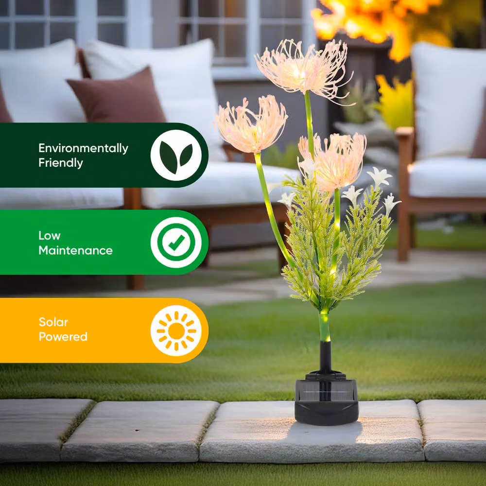 Gardenwize Solar Spider Lily Stake Light with 30 LED Warm White Bulbs in Green – 4