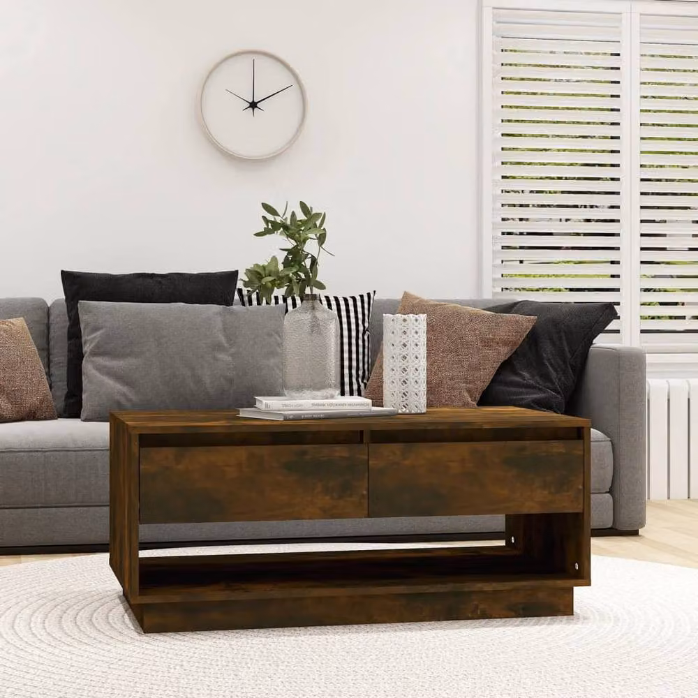 Berkfield Home Modern Rectangular Coffee Table in Smoked Oak Brown, W/D/H: 102.5 x 55 x 44 cm – 2