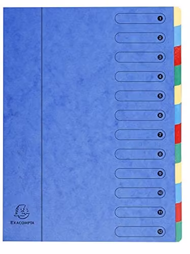 Exacompta Harmonika Multipart File for A4 Documents with 12 Multi-Coloured Tabbed Sections and Blue Pressboard Cover, Size: 24.5 x 32 cm