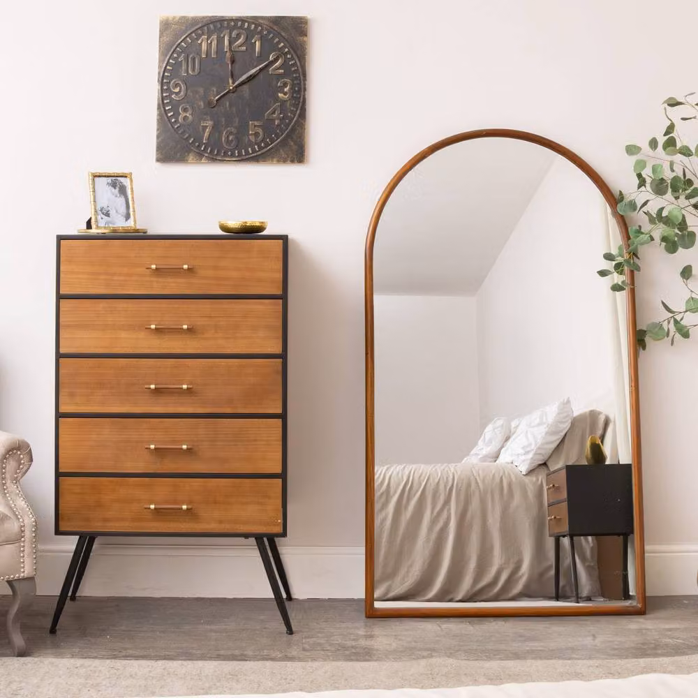 Melody Maison Ashwell Large Arched Leaner Mirror with Brown Walnut Wooden Frame, W: 90 cm, H: 158 cm – 4