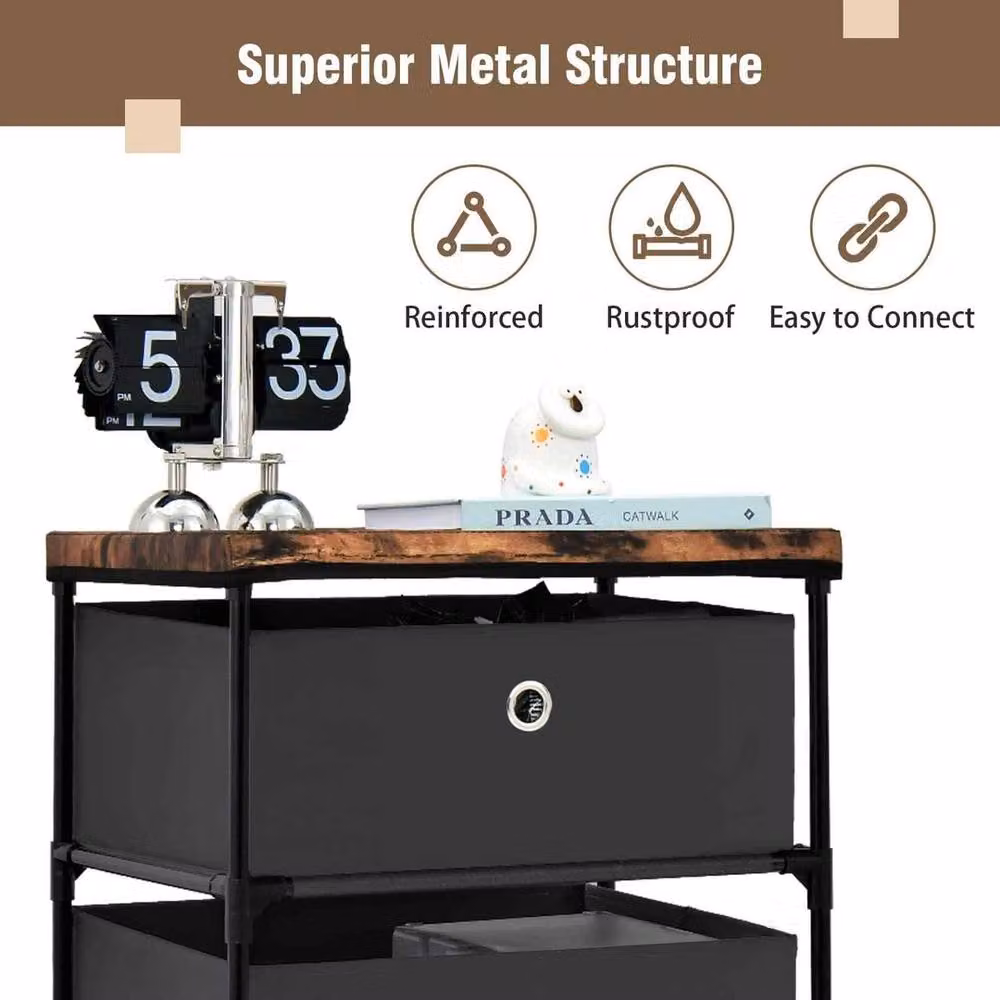 VOGREX Black 4-Tier Fabric and Metal Freestanding Storage Dresser – 3
