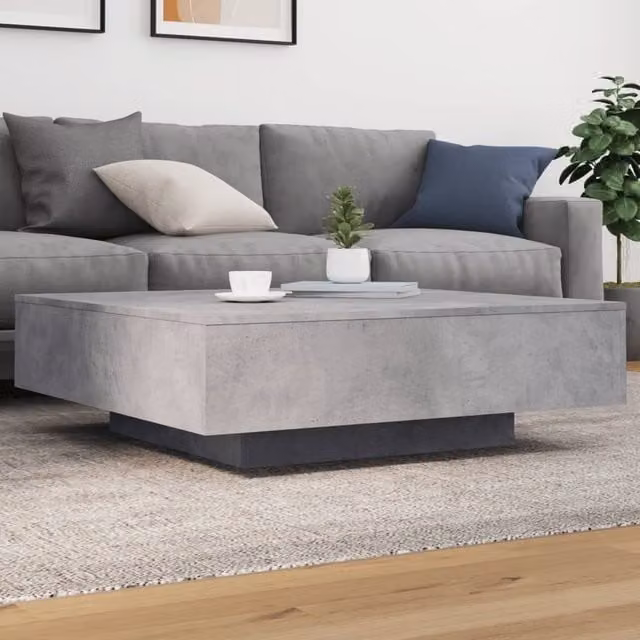 Berkfield Home Modern Square Coffee Table with LED Lights in Concrete Grey, W/D/H: 100 x 100 x 31 cm – 1
