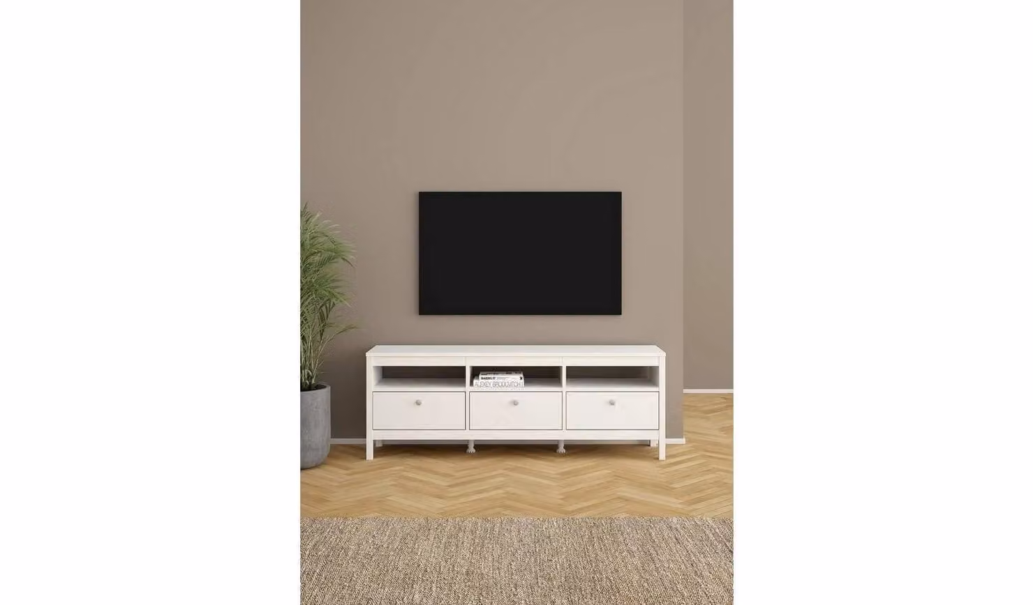 Tvilum Madrid 3 Drawer TV Unit in White Modern Media Storage Cabinet W/D/H: 151.4 x 38.4 x 38.3 cm