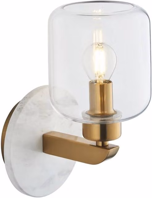 Netlighting Travi Vintage Wall Lamp with White Volakas Marble, Brass and Clear Glass, E14