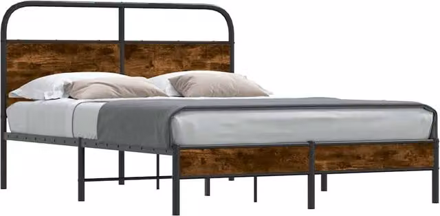 Berkfield Home Bed Frame in Smoked Oak, Brown, W/D/H: 140 x 190 cm