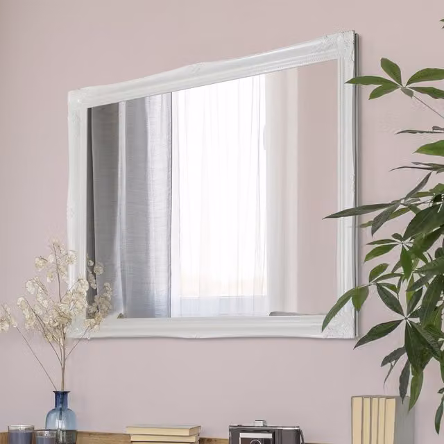 MirrorOutlet Large Antique Design Ornate Rectangular Wall Mirror, White, W: 137 cm, H: 107 cm