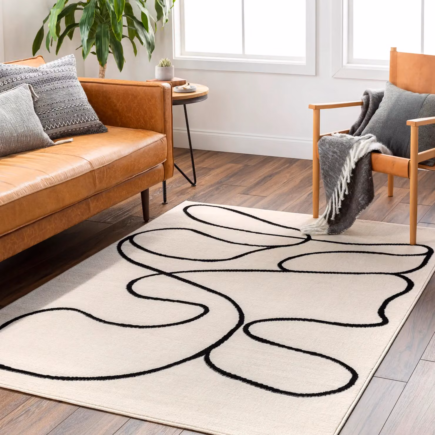 Livabliss Pisa Modern Abstract Rug in Beige, White and Black, W/D/H: 140 x 200 cm – 5