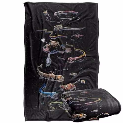 JQ Licensing Royce Mcclure Way Down Deep Fish Silky Touch Super Soft Fleece Throw Blanket, Multicolour, W: 91 cm, D: 147 cm
