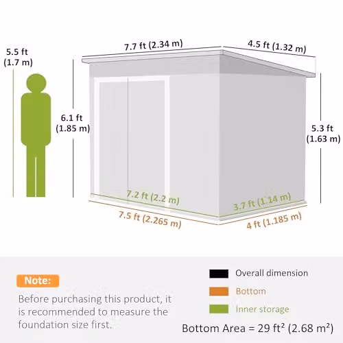 Outsunny Grey Galvanised Steel Pent Garden Storage Shed with Double Doors and Side Vents W/D/H: 234 x 132 x 185 cm – 6