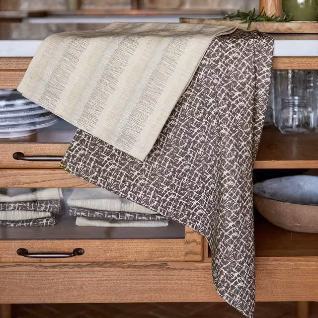 Murmur Camille & Moya Graphic Cotton Tea Towels, Set of 2, Anthracite and Beige