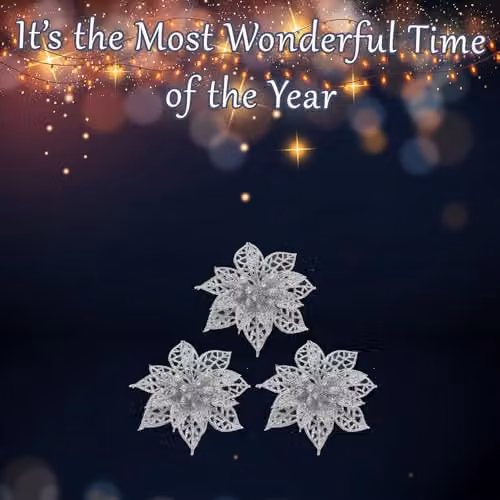 VFM e-Store Silver Clip On Poinsettia Christmas Decorations, Pack of 3, 7.5 cm – 2