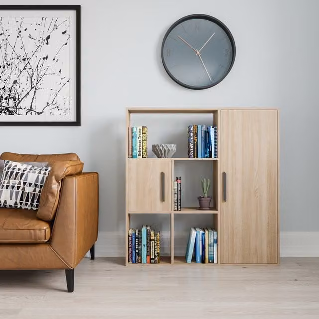 DECOROTIKA Ridge Modern Decorative Bookcase Display Unit in Sapphire Oak Brown, W/D/H: 120 x 25 x 42 cm