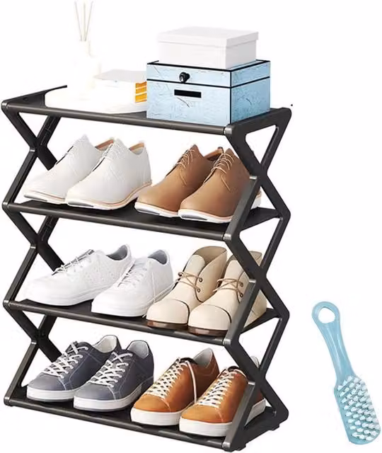 KORVIXA Black 4 Tier Metal Shoe Rack Stand