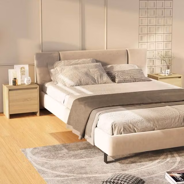 Berkfield Home Set of 2 Sonoma Oak Bedside Cabinets in Beige, W: 45 cm, D: 34 cm, H: 44.5 cm