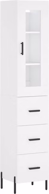 Berkfield Home Modern White Highboard with Glass Doors and Internal Shelves, W/D/H: 34.5 x 34.0 x 180.0 cm