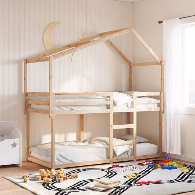 Berkfield Home Single Solid Wood Pine Bunk Bed in Brown, W/D/H: 90 x 190 cm