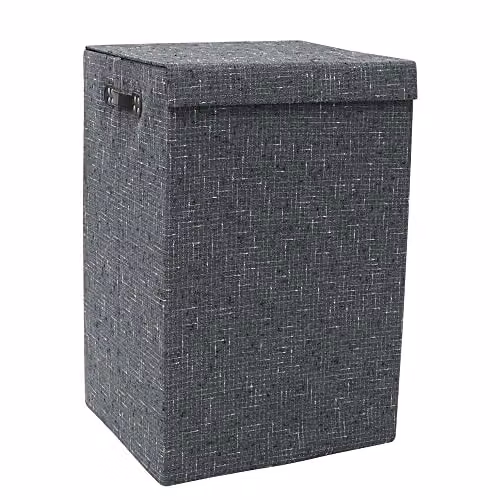 JVL Shadow Fabric Foldable Laundry Hamper with Lid and Handles, Grey, W: 35.0 cm, D: 40.0 cm, H: 61.0 cm – 1