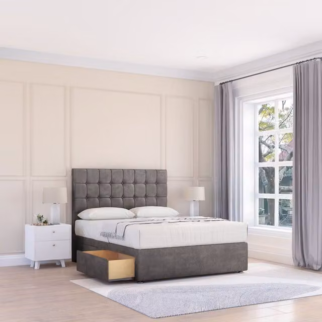 Sloomy Alabama Upholstered Divan Bed Base and Floor Standing Headboard, Grey, W/D/H: 120 x 200 cm