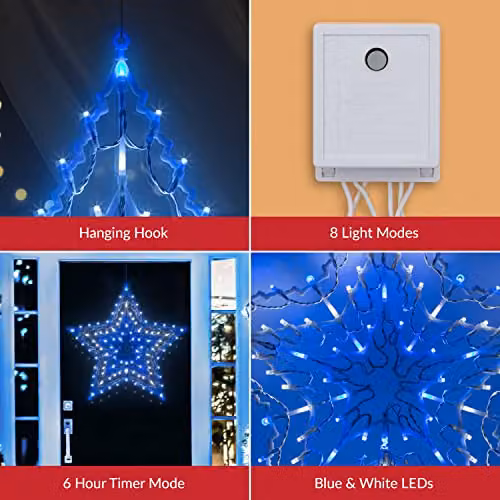 The Christmas Workshop 80640 Blue and White Star Christmas Light with 35 LED Lights, Mains Operated, W/D/H: 54 x 54 x 1.5 cm – 2