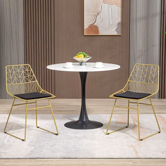 HOMCOM Set of 2 Gold Metal Wire Dining Chairs with Velvet Cushions