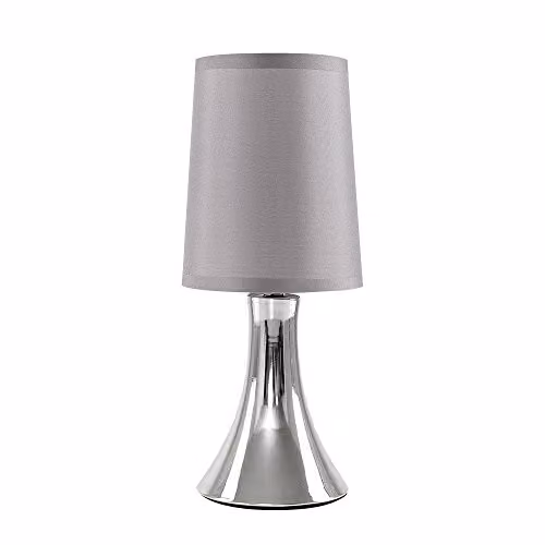 ValueLights MiniSun Modern Dimmable Touch Table Lamp with Chrome Base and Grey Fabric Shade