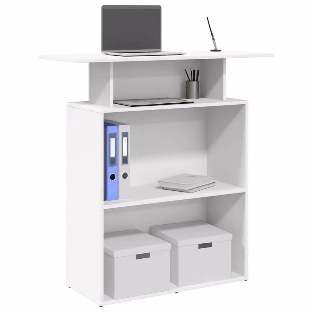 Berkfield Home White Reception Desk in Engineered Wood, W/D/H: 100 x 40 x 104 cm – 2