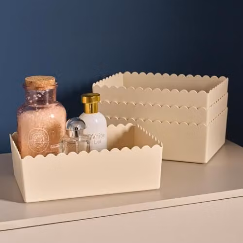 OHS 4 Pack Scallop Edge Plastic Storage Organiser Trays in Beige – 2